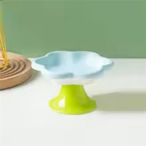 Ceramic Raised Cat Bowl with Flower Design, Elevated Food/Water Dish, 2