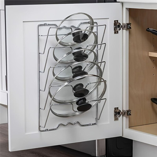 Durable Metal Hanging Pot Cover Storage Rack, Multi-Layer Wall-Mounted Kitchen Storage Rack 2