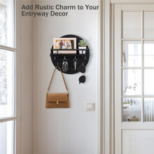 Key Holder Wall Mount, Decorative Key Rack with Hooks and Shelf, Wood, Black