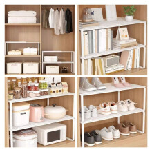 Telescopic Closet Shelf Retractable Expandable Wardrobe Divider Board Adjustable Layered Partition Cabinet Organizer Black-S