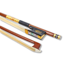 Brazilwood Violin Bow 4/4 with Ebony Frog, Mongolian Horsehair, Floral Inlay and GoldWound Leather Grip