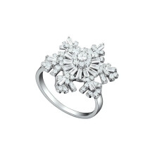 Sparkling Snowflake Design Ring with Zircon- silver
