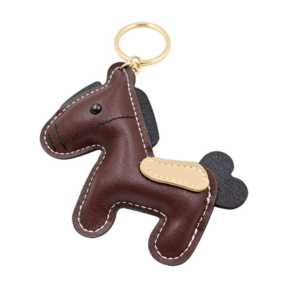 Simple Versatile Horse Keychain Pu Leather Alloy- Brown 7754004142800