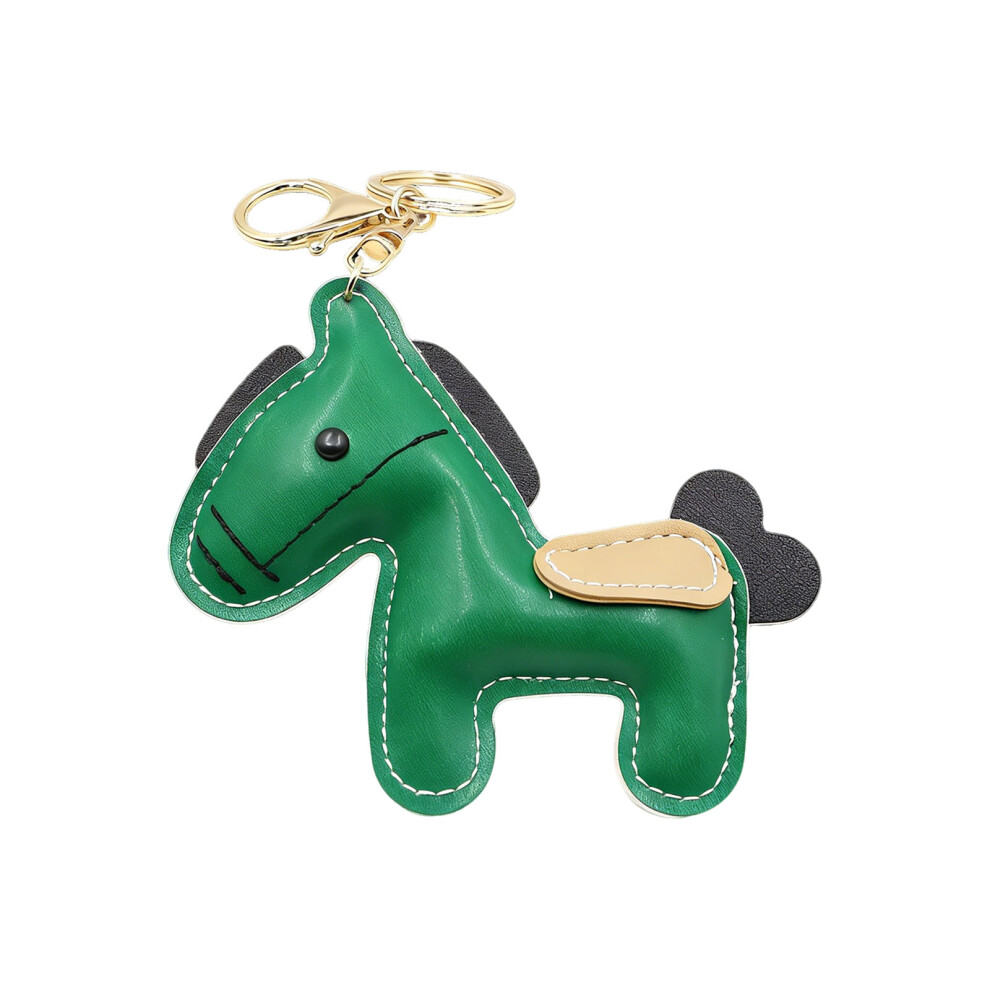Decorative Keychain With 3D Horse Charm Pu Leather Alloy- Green 7754004141841