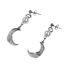 Elegant Punk Styles Steel Earrings Moon Shape Pearls-White