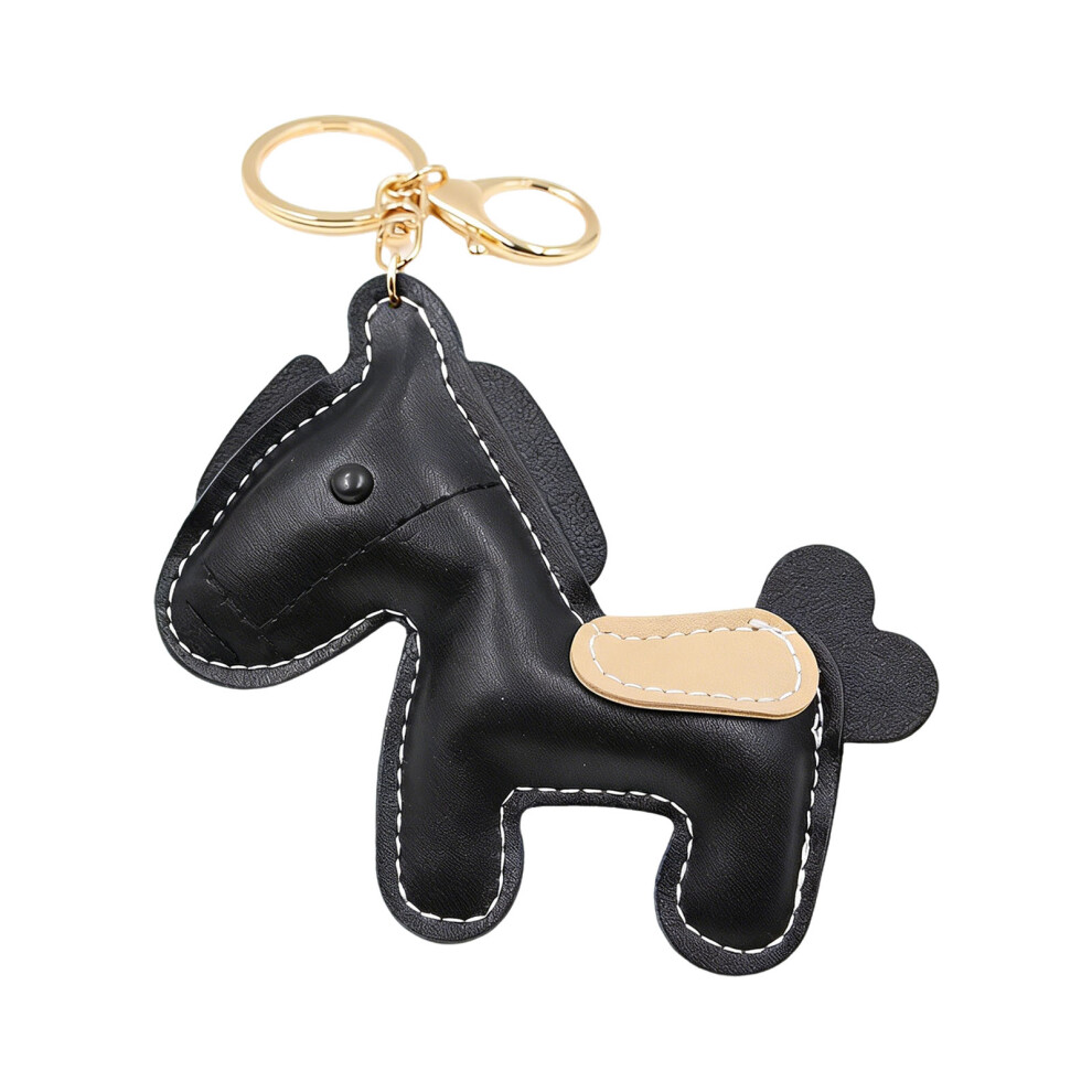 Reliable Key Holder 3D Horse Design Pu Leather Keychain- Black 7754004142398