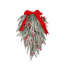 Christmas Realistic Pine Teardrop Swag with Red Bow and Berries