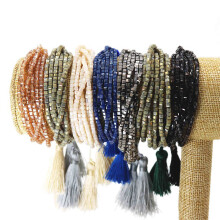 Bracelet à pompons en perles de verre fait à la main, adapté-4