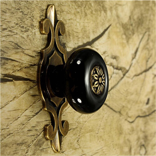 3X Vintage Ceramic Door Knobs Drawer Cabinet Cupboard Wardrobe Pull Handle Black+Bronze 2
