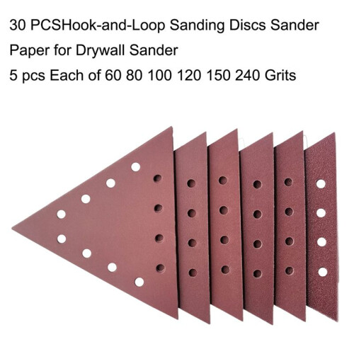 30 PeçAs de 11-1/4 Polegadas de Lixa de Gancho e LaçO Triangular para Lixadeira de Drywall - 5 PeçAs Cada 60 80 100 120 150 240 Lixa 1