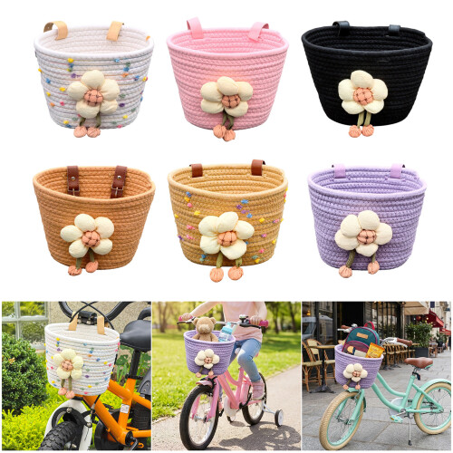 Soft Rope Woven Bicycles Basket Detachable Bikes Front-Khaki 2