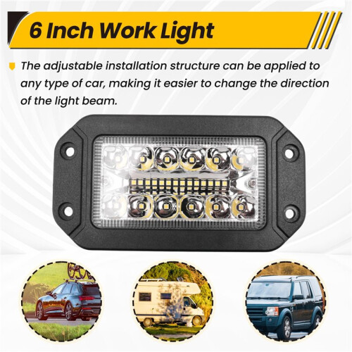 2Pcs 12V 6 Inch Flush Mount Work Light 26 LED Super Bright Spotlight Car Headlights 2