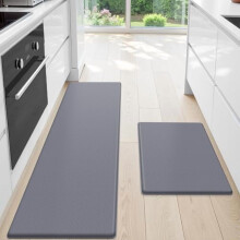 2 PCS Cushioned Kitchen Mats, Anti-Fatigue & Non-Skid, 17.3"x30"+17.3"x70", Grey
