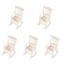 ETEREAUTY Dollhouse Furniture White Wooden Rocking Chairs for Decoration 5Pcs