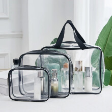 3PC Travel Toiletry Bag Set – Large Clear Waterproof Makeup Bag with Handle & Zipper, Portable Transparent Storage for Men/Women