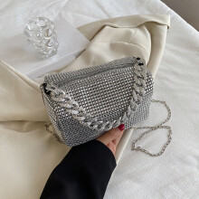 Dam Clutch Aftonväska Handväska med Strass Liten Axelväska - Silver