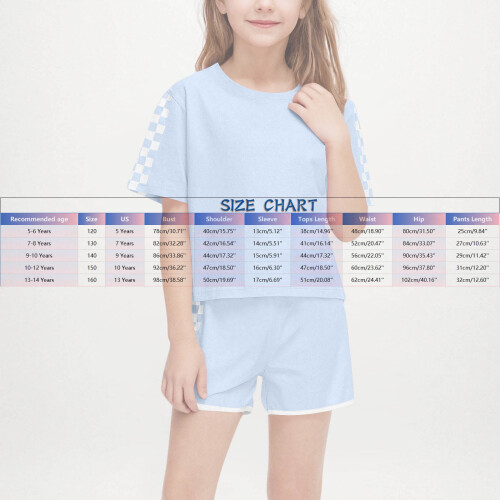 Butterfly Checkered Sleeve Outfit Set Sky Blue 2-Piece for 2