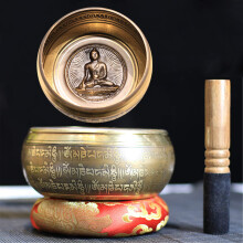 Handmade Tibetan Singing Bowl Set with Amitayus Buddha Decor for Meditation Yoga and Sound Healing 5.7in