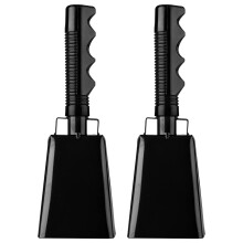2pcs 8 Inch Black Cowbell with Handle, Steel Hand Bell for Sports Events, Football Cheers and Farm Use
