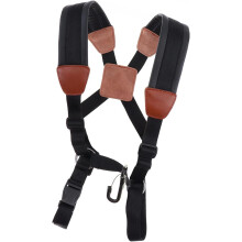 Leather DoubleShoulder Saxophone Harness Strap with Steel Hook for Alto and Tenor Sax (M)