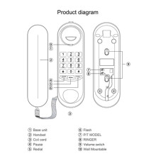 3X TCF1000 Wand-Schreibtisch-Wandtelefon mit Wahlwiederholung und Flash-Speicher, Hotel-Telefonaufzug, Home-Office-Telefonverlängerung