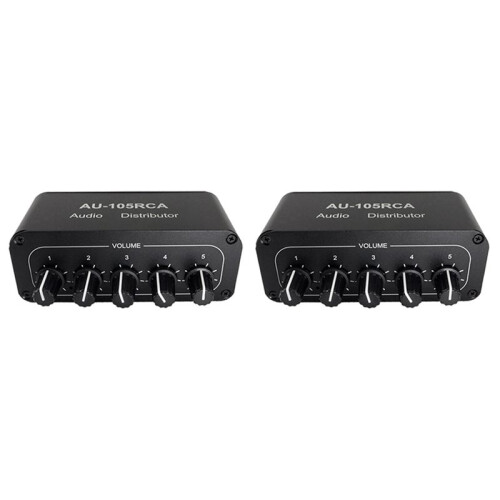 2X 5CH Audio Distributor Stereo Audio Mixer 1 Input 5 Output RCA Splitter for Power Amplifier Active Audio