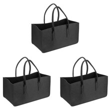 3X Saco de Armazenamento de Feltro de Madeira para Lareira, Porta-Revistas, Bolso para Lenha, Suporte para Lenha Dobrável de Feltro, Cesto Preto