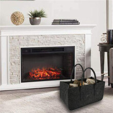 3X Bolsa de Almacenamiento de Fieltro de Madera para Chimenea, Cesta para Revistas, Bolsillo para Leña, Cesta Plegable de Fieltro para Leña, Negro