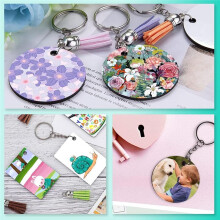 Sublimation Key Ring Blanks Set with Heat Transfer Blank 3 Shapes Tassels Pendant Jump Rings Key Ring with Chain