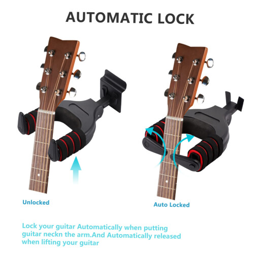 SelfLocking Guitar Wall Hanger with Easy Installation and SpaceSaving Vertical Storage 2