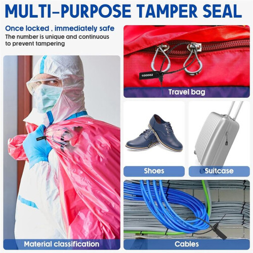 1000 Pcs Plastic Tamper Seals Fire Extinguisher Tags Security Tags Seals Safety Numbered Zip Ties Labels Black 2