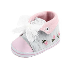 Buty dla niemowląt, antypoślizgowe, płócienne, sznurowane, płaskie, dla noworodków, dziewczynek, małe dziewczynki, buty z koronką w kwiaty,