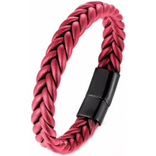 Håndlavet flettet læderarmbånd, sort rustfri stållås, herre, cool klassisk stilfuld