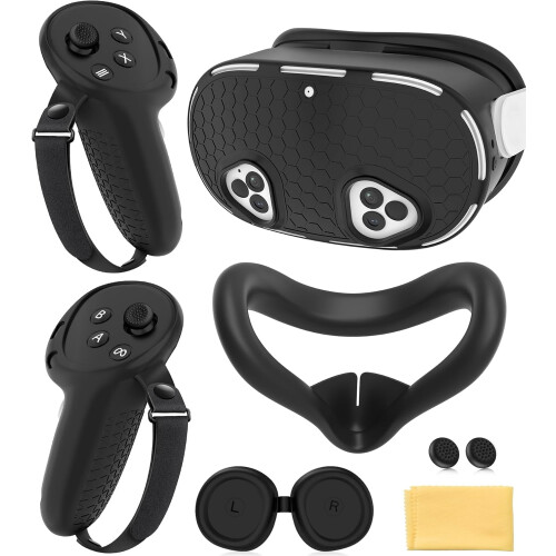 Silicone Cover Set Compatible with Meta Quest 3S: Face Cover, Controller Grips, Front Shell & Lens Protector