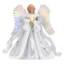 Angel Christmas Tree Topper with Lights, 9.06", Battery-Powered, White – Compatible with Standard Trees