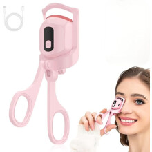 Heated Eyelash Curler, Rechargeable with LCD & 3 Heat Modes, Natural Curl, Pink (1pc) – Compatible with standard USB chargers