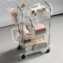 3 Tier Rolling Cart with Wheels, Acrylic Utility Cart with 4 Hanging Storage Bins, Snack Cart