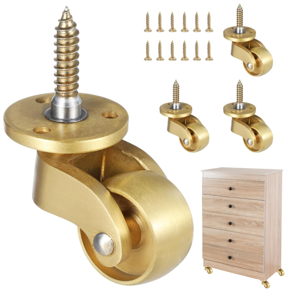 Furniture Caster Wheels, Brass 360 Swivel Casters 4 Pack, 220 Lb Per Caster, Self Tapping Stem 9771547311331