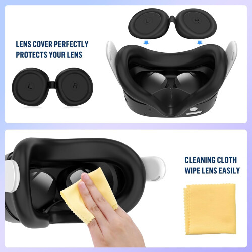 Silicone Cover Set Compatible with Meta Quest 3S: Face Cover, Controller Grips, Front Shell & Lens Protector 2