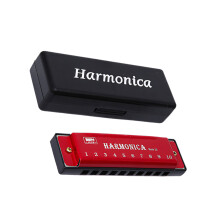 10-gaats metalen mondharmonica met ABS-behuizing voor-Rood