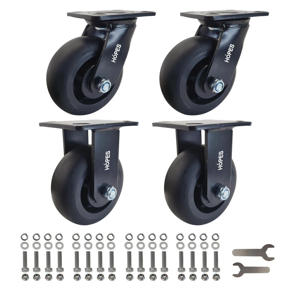 Hopes 5X2 Inch Heavy Duty Plate Casters Rubber Caster Wheels 4 Pack 2 Swivel And 2 Rigid 2000 Lbs 9771547311942