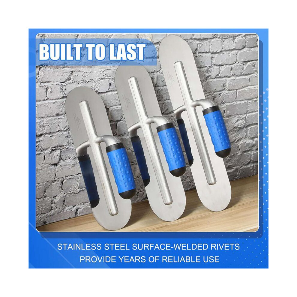 6Pcs Stainless Steel Pool Trowel Set (16Inch/14Inch/12Inch) Flat Concrete Finishing Trowel Tools 6032089413345