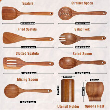 36 PCS Wooden Spoons for Cooking, Wooden Utensils for Cooking with Utensils Holder, Teak Wooden Kitchen Utensils Set
