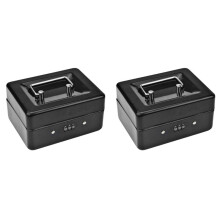2X Durable Metal Coin Box with Locking Storage Tray - Small Coin Box with Combination Lock 15 X 12 X 7.7cm (Black)