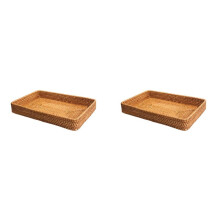 2X Hand-Woven Storage Basket Rattan Storage Tray Wicker Baskets Bread Fruit Food Breakfast Display Box Home Decoration-A