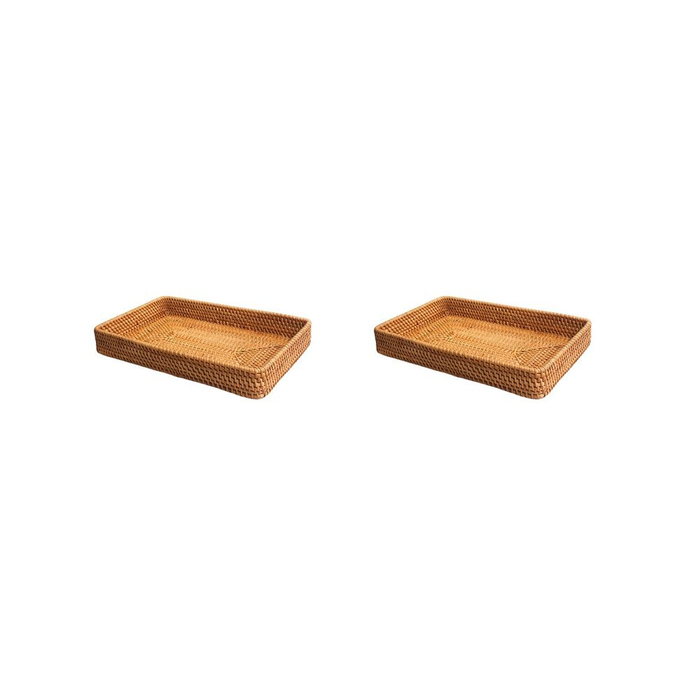 Semoic 2X Hand-Woven Storage Basket Rattan Storage Tray Wicker Baskets Bread Fruit Food Breakfast Display Box Home Decoration-A
