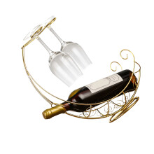 Handcrafted Iron Pirate Vessel Wine Stand Glass Bottle-Gold