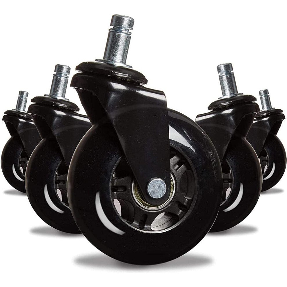Office Chair Wheels 5 Pack, Heavy Duty Casters For Hardwood Floors, Universal Stem, 2.5 Inch 9771547314479