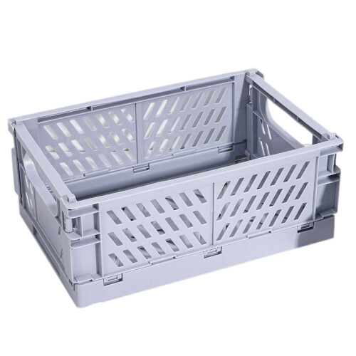 Collapsible Crate Plastic Folding Storage Box Basket Utility Cosmetic Container Gray
