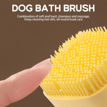 Dog Silicone Rubber Bathing Brush Pet Massage Shampoo Dispenser Brushes for Dogs and Cats Shower Grooming - Yellow